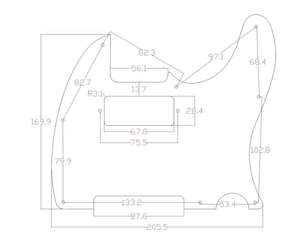 KAISH Tele Style Pickguard Guitar Pick Guard Scratch Plate with Mini Humbucker Pickup Hole for Tele/Telecaster Black 3 Ply